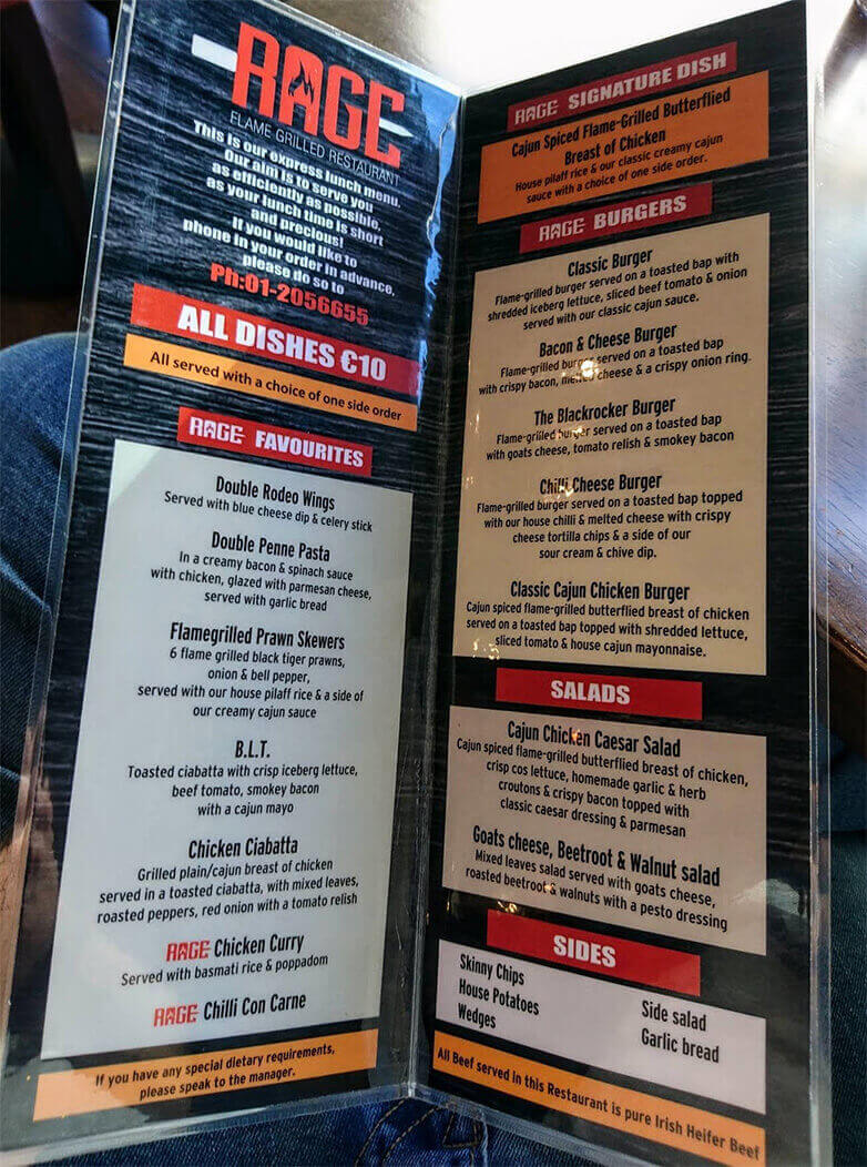 Express Lunch Menu, Rage Restaurant, Blackrock, Dublin - Photo: Craft Digital